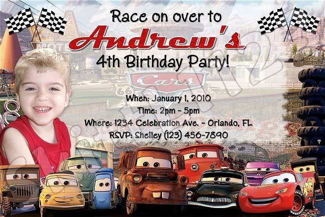 Personalized Disney Cars Birthday Party Invitations