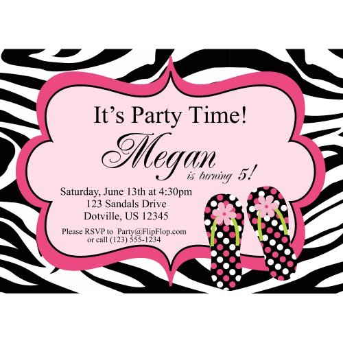Pink And Zebra Birthday Invitations