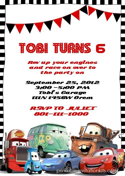 Pixar Cars Birthday Invitation Template