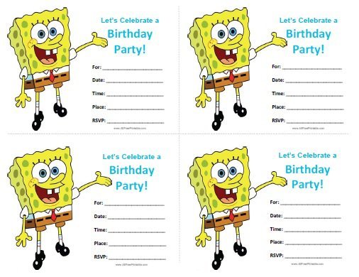 Printable Spongebob Birthday Invitations Kids