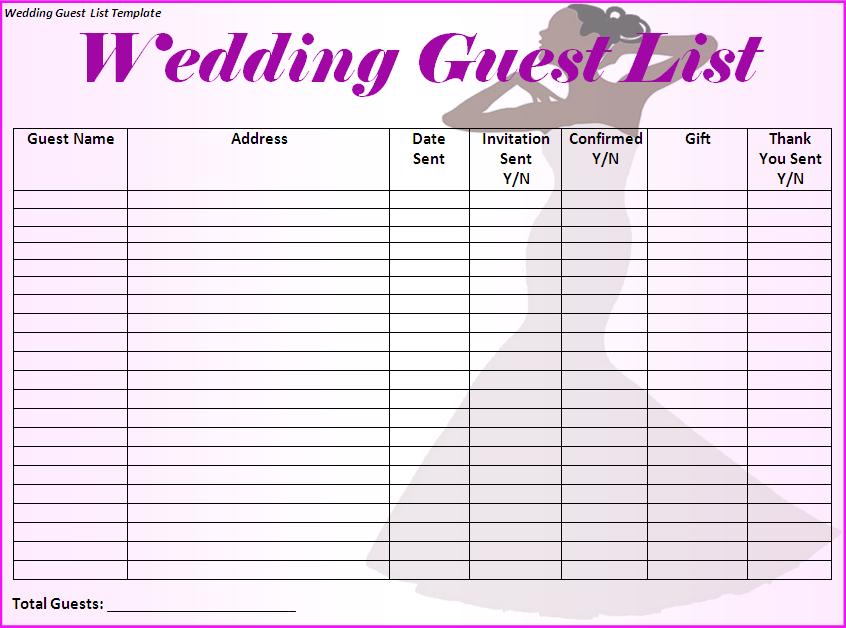 Wedding Guest List Print Out