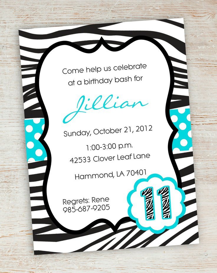 Zebra Birthday Invitations Printable