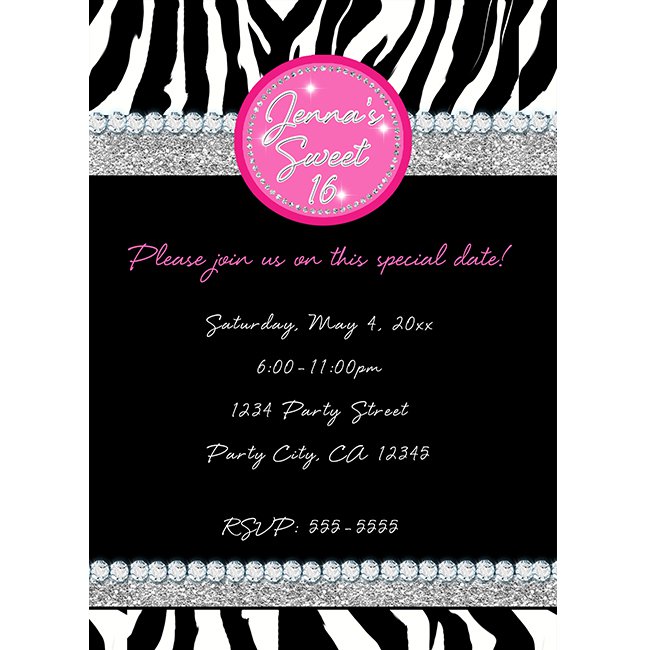 Zebra Print Birthday Party Invitations