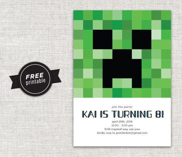 3d Minecraft Birthday Party Invitation