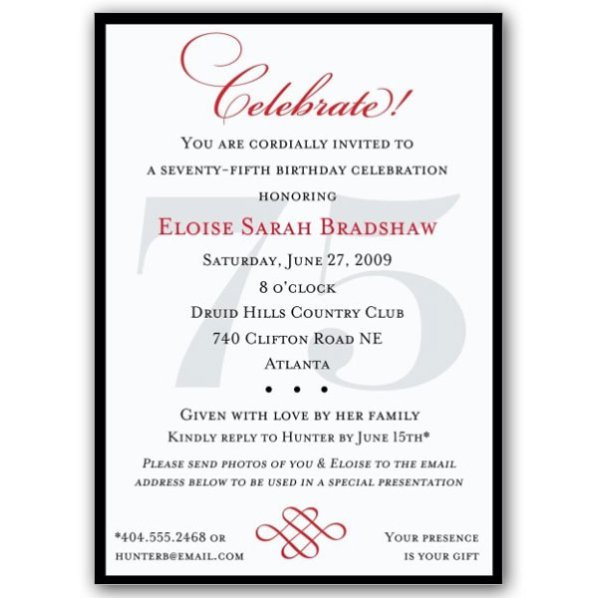 75th Birthday Invitation Wording