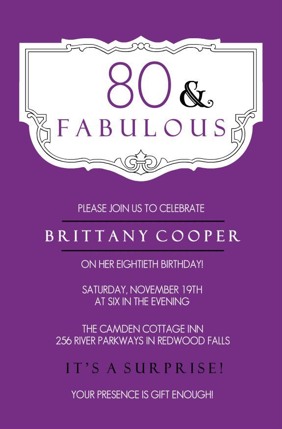 80th Birthday Party Invitations Templates Free Download