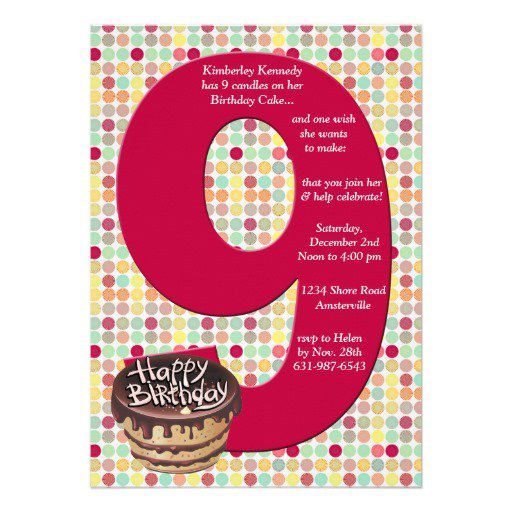 9 Year Old Girl Birthday Party Invitations