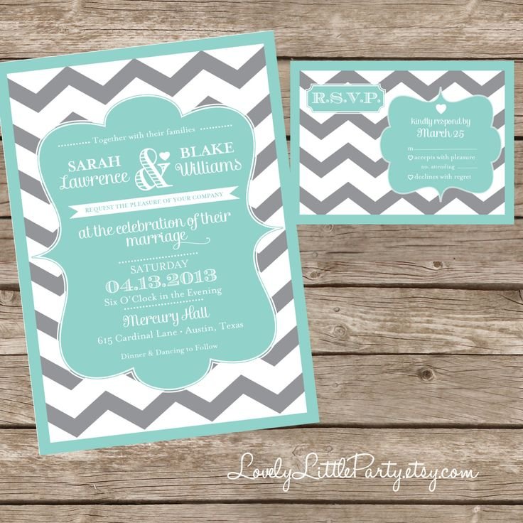 Aqua Chevron Wedding Invitations