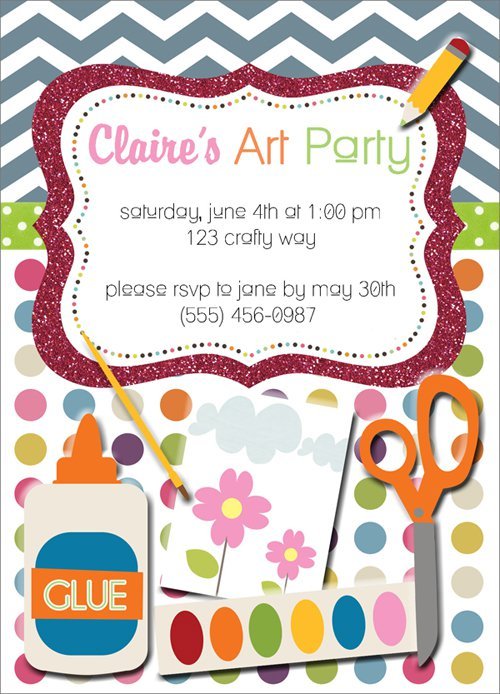 Arts And Crafts Birthday Party Invitations