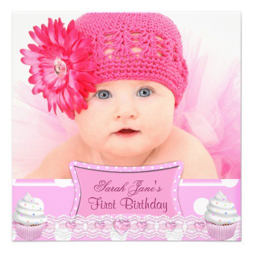 Baby Girl First Birthday Invitations