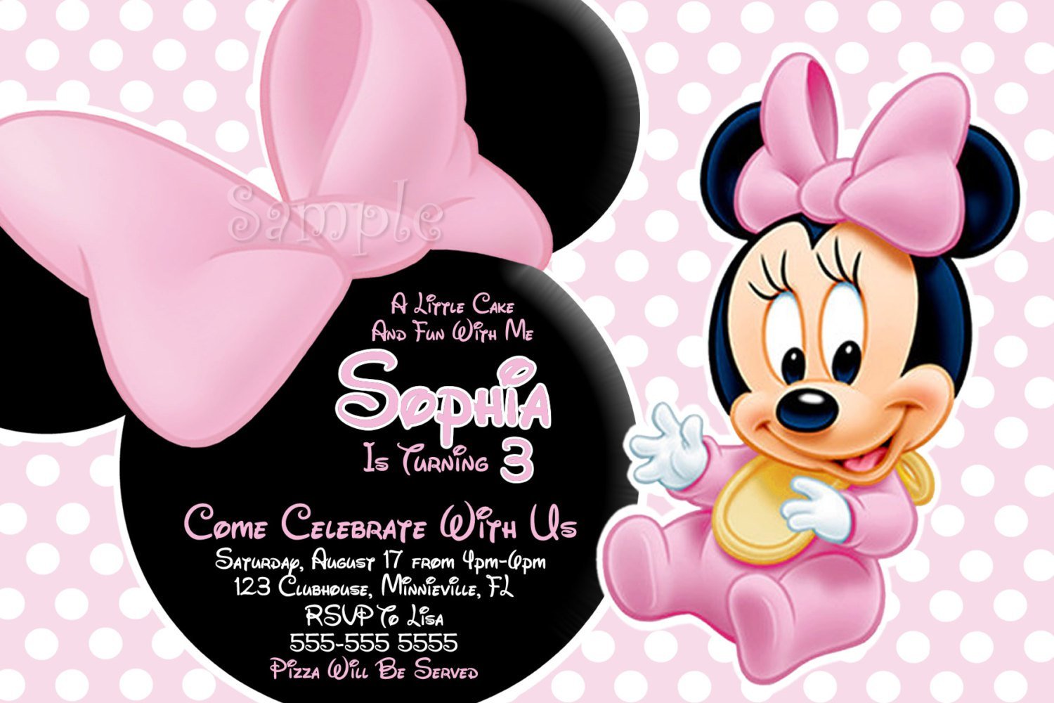 Baby Minnie Mouse Birthday Invitations