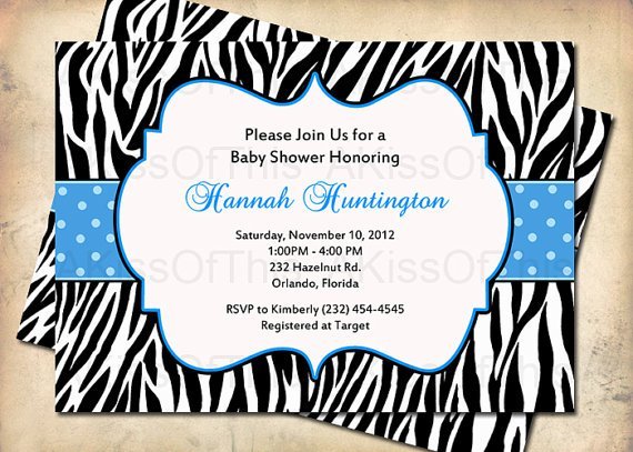 Blue Zebra Baby Shower Invitations