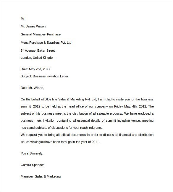 Business Invitation Letter Sample