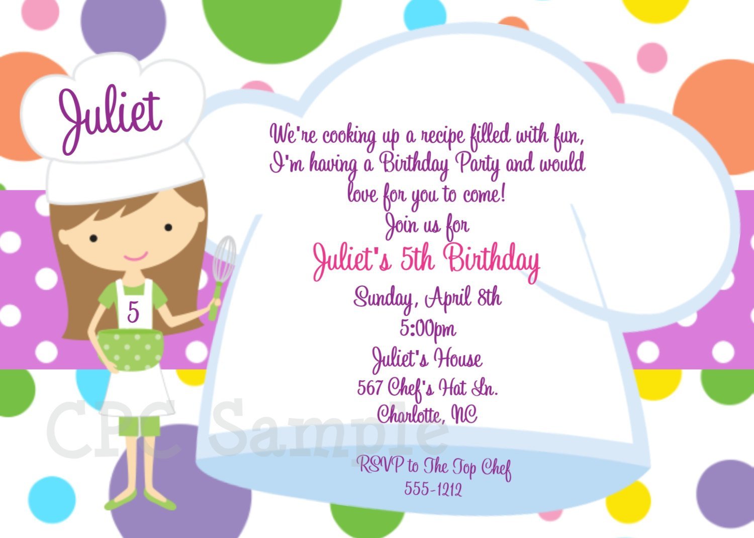 Cooking Birthday Invitations