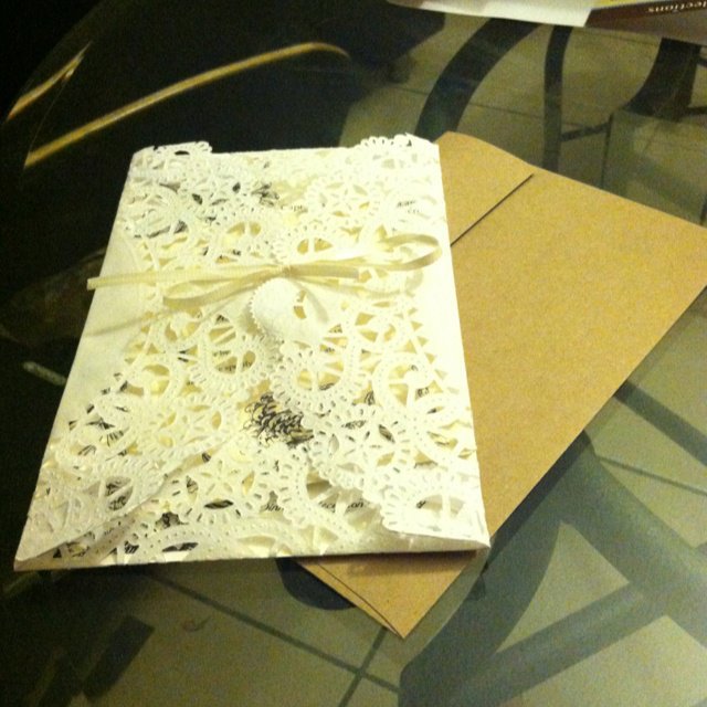 Doily Wrapped Wedding Invitations