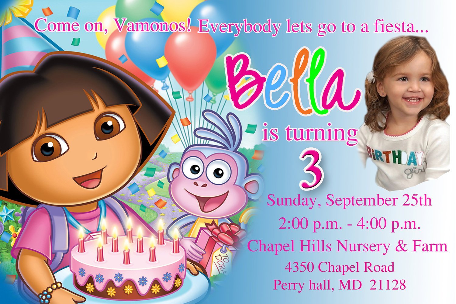 Dora Invitation Wording
