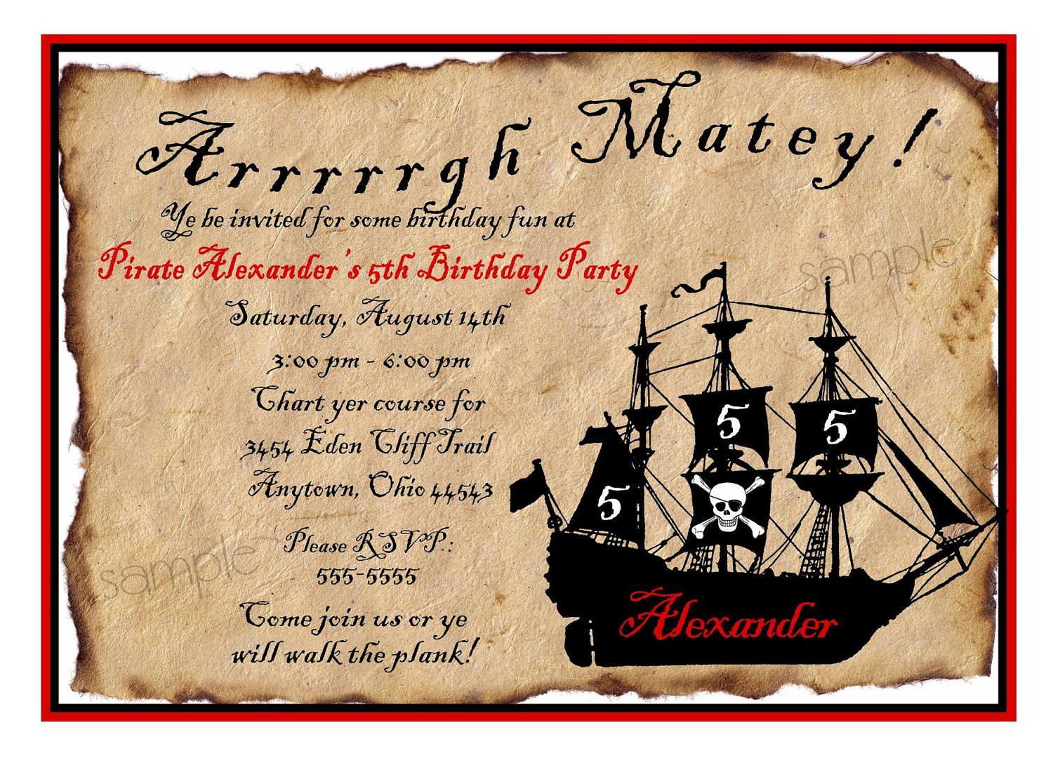 Downloadable Pirate Invitations