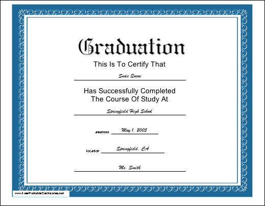 Free Printable Graduation Certificate Templates