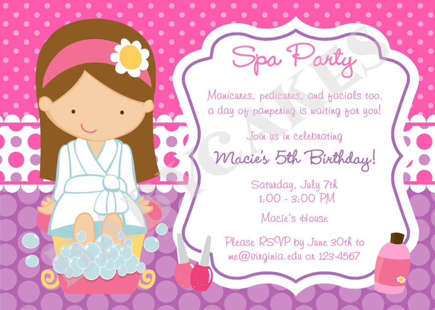 Girls Spa Party Invitations