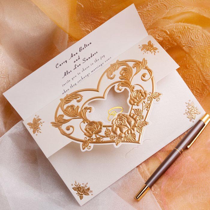 Gold Heart Wedding Invitation