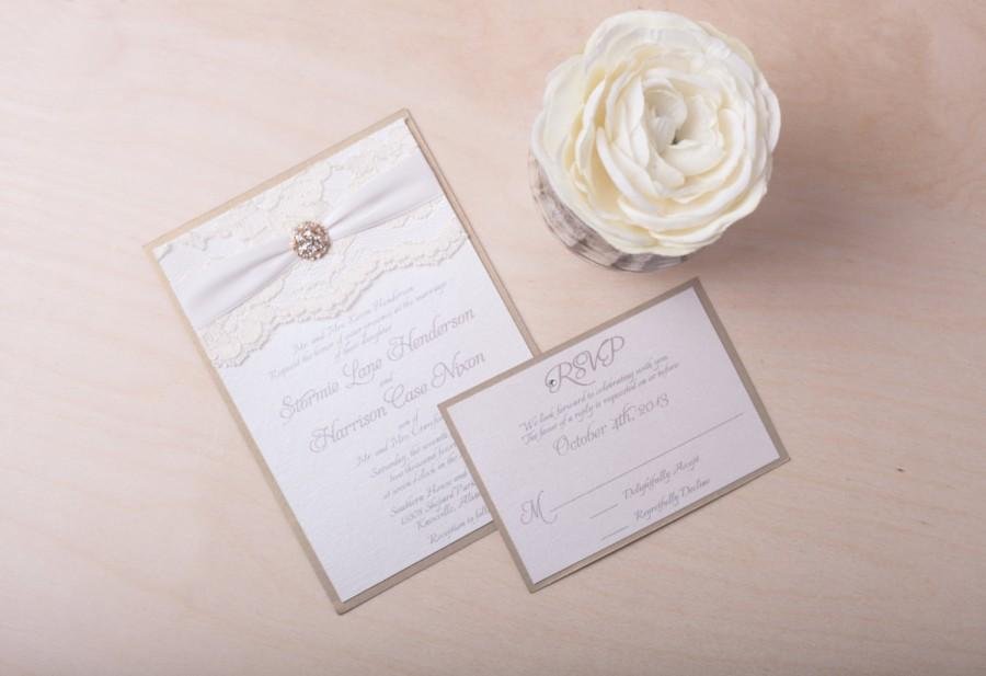 Gold Ivory Lace Wedding Invitations