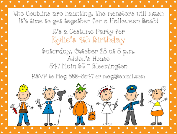 Halloween Costume Birthday Party Invitation Wording