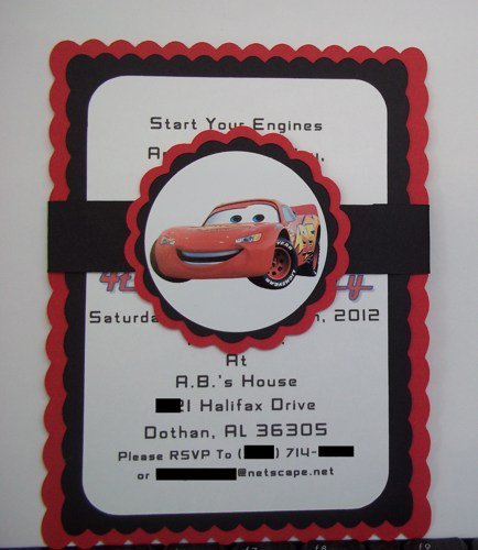 Homemade Disney Cars Invitations