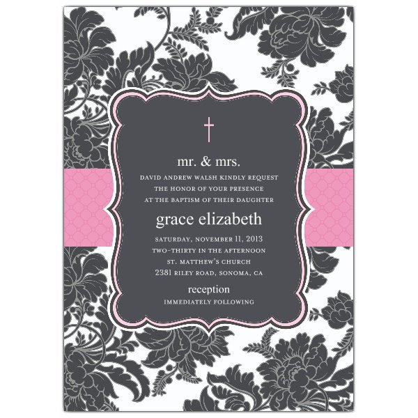 Hot Pink Baptism Invitations