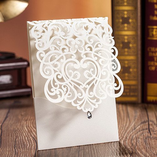 Lace Pocket Wedding Invitations In White