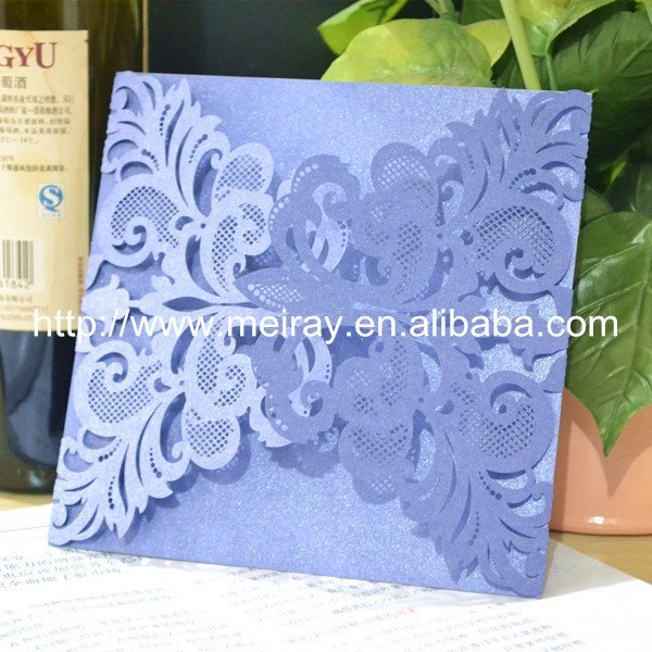 Laser-cut Paper Invitations Name Blue
