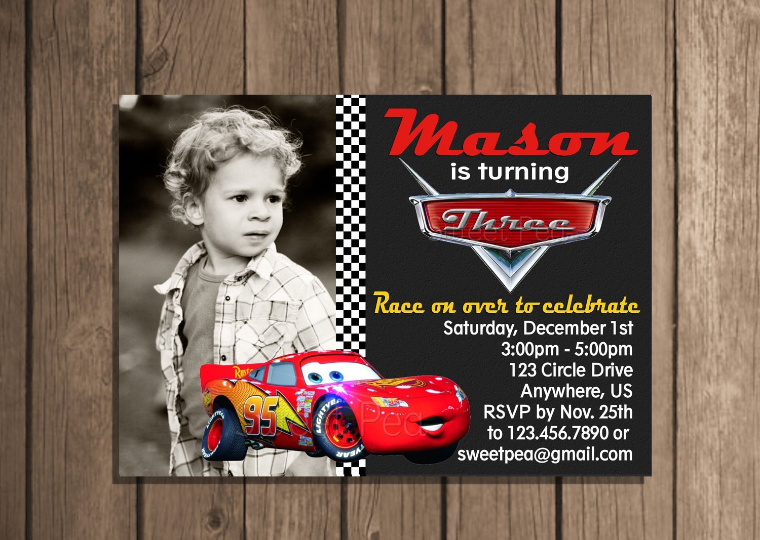 Lightning Mcqueen Birthday Invitation Card