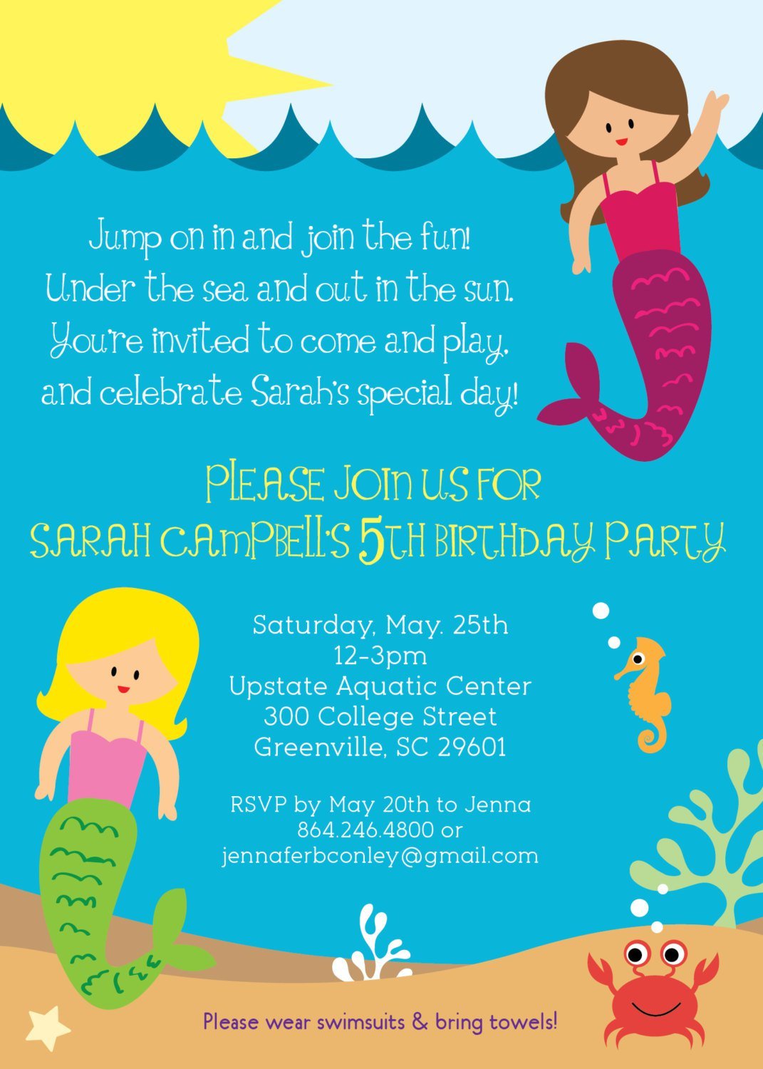 Little Mermaid 4th Birthday Invitation Wording