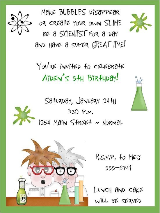 Mad Scientist Birthday Party Invitation Wording