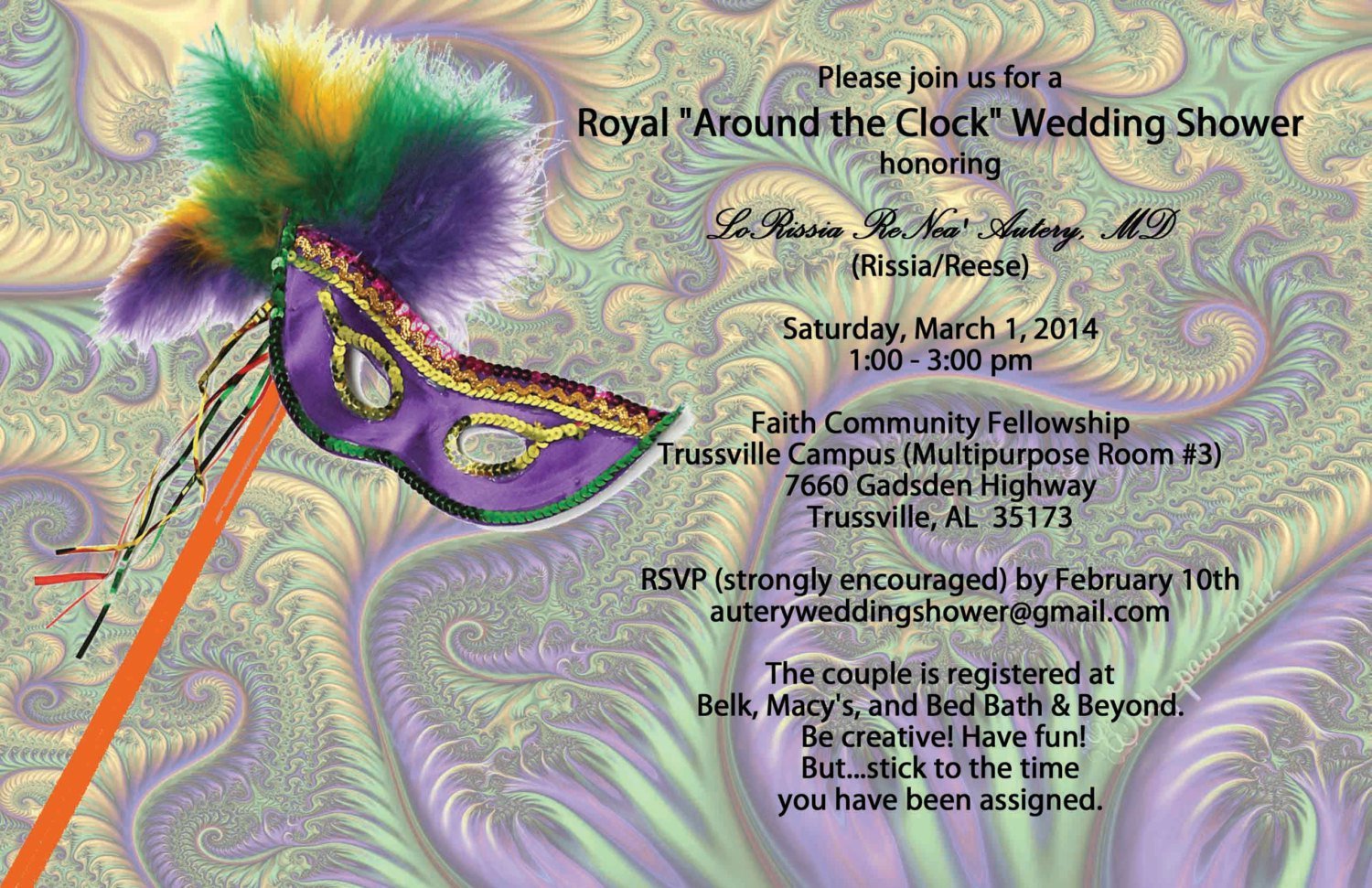 Mardi Gras Wedding Shower Invitations