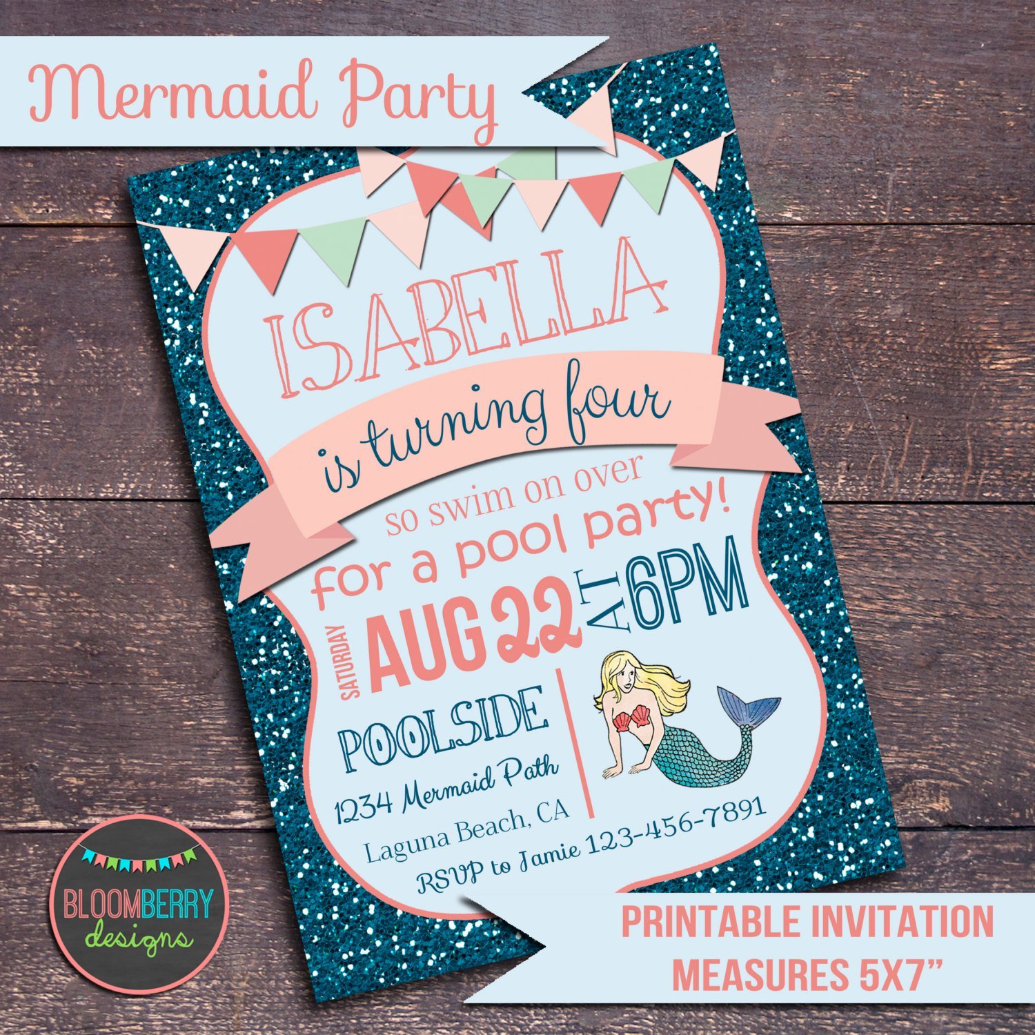 Mermaid Pool Party Invitation Wording