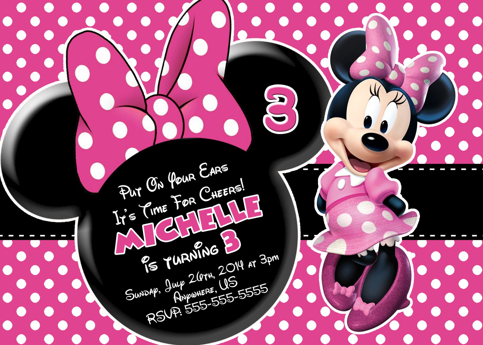 Minnie Mouse Birthday Card Invitations