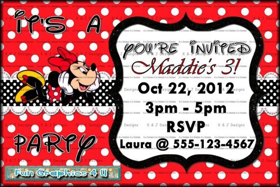 Minnie Mouse Birthday Party Invitations Etsy