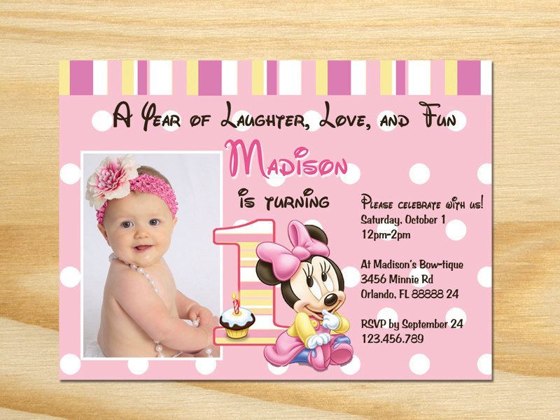Minnie Mouse First Birthday Printable Invitations