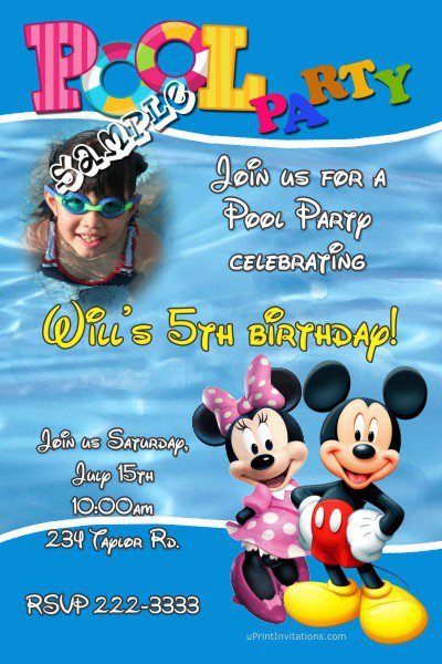 Minnie Mouse Pool Party Invitation Wording