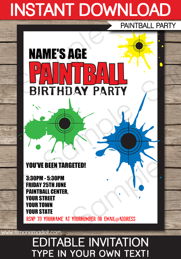 Paintball Party Invitation Templates