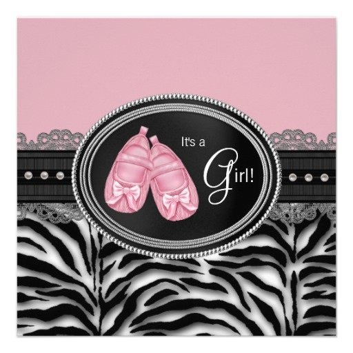 Pink And Black Zebra Baby Invitations