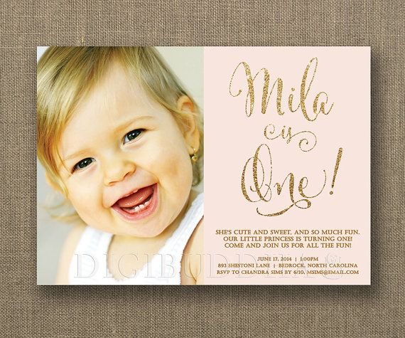 Pink And Gold 1st Birthday Invitations