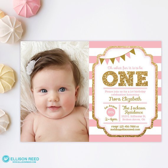Pink And Gold Princess 1st Birthday Invitations