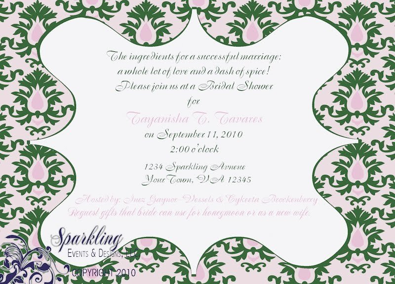Pink And Green Damask Invitations