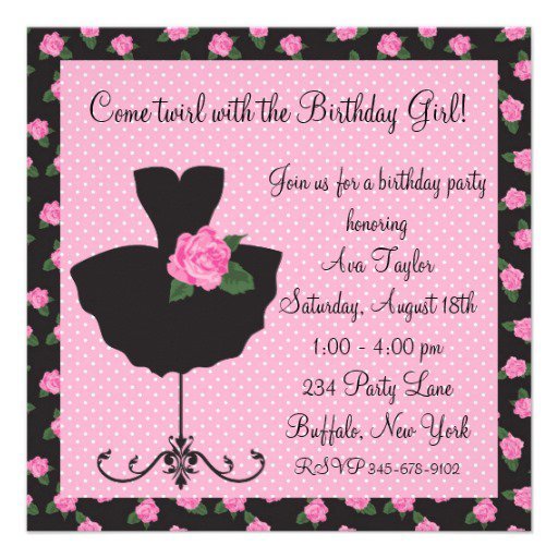 Pink Birthday Party Invitation Wording