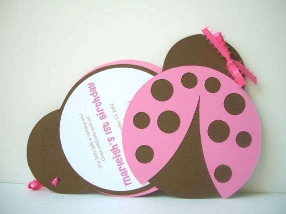 Pink Bug 1st Birthday Invitations