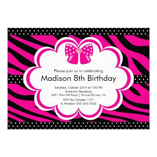 Pink Zebra Party Invitations