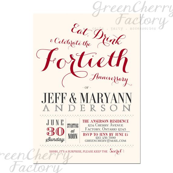 Printable 40th Wedding Anniversary Invitations