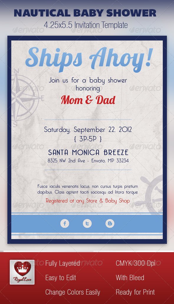 Printable Nautical Baby Shower Invitations Templates