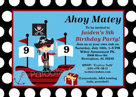 Printable Pirate Themed Birthday Invitations